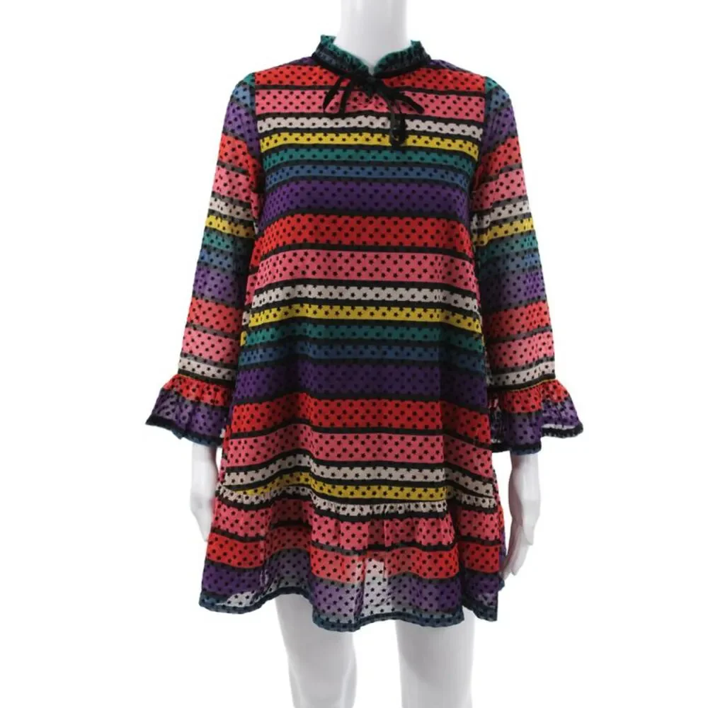 Sonia Rykiel Girls Back Zip Long Sleeve Star Striped Dress Multi Size 12